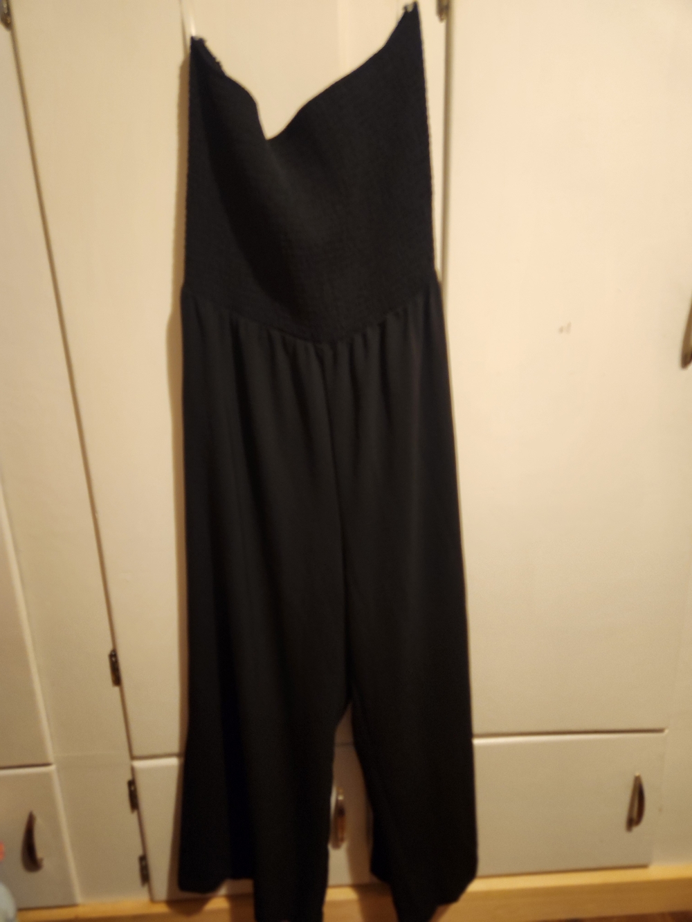 Strapless Black Wide-Leg Jumpsuit with Smocked Bodice